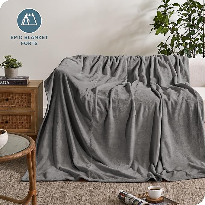 Bare Home Giant Fleece Blanket - Grey - Lightweight, Ultra Soft Warm Throw for Bed, Sofa, Couch, Movie Night, Camping, Travel - Microplush