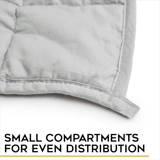 YnM Oeko-Tex Certified Premium 60 x 80 Inch 20 Pound Cotton Calming Heavy Weighted Blanket with Glass Beads for Queen and King Beds, Light Grey