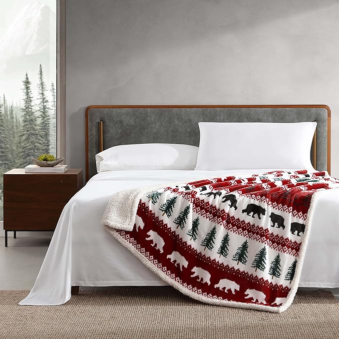 Eddie Bauer - Blanket, Super Soft Reversible Sherpa & Brushed Fleece Bedding, Throw Blankets for Couch, Ideal for Lounging (Grizzly Peak Red)