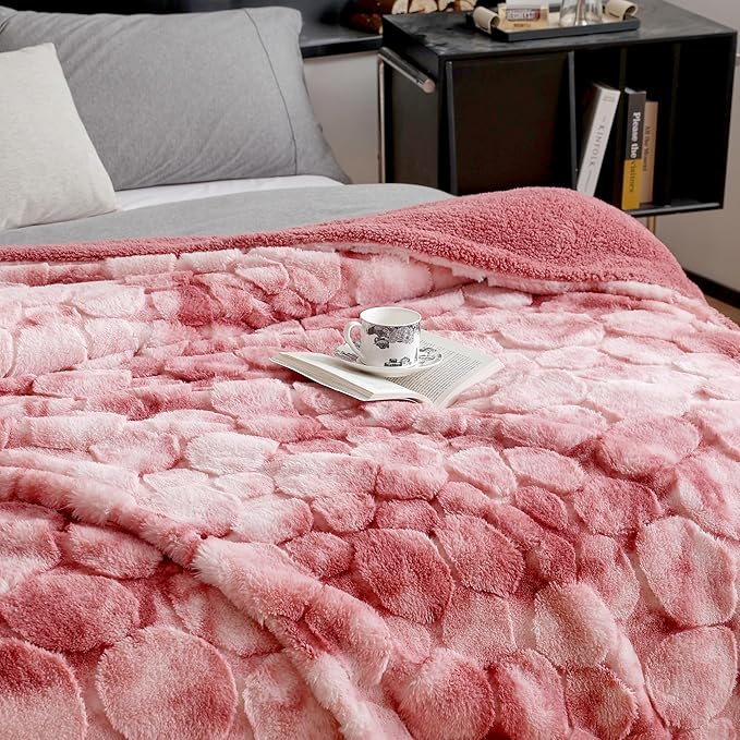 50x70 Inches Ultra-Soft Fuzzy Faux Fur Plush Throw Blanket - Thick, Warm Sherpa for Couch, Sofa, Bedroom, Camping - Decorative Blanket for Cozy Warmth,680 GSM Cloud Light Pink Tie Dye