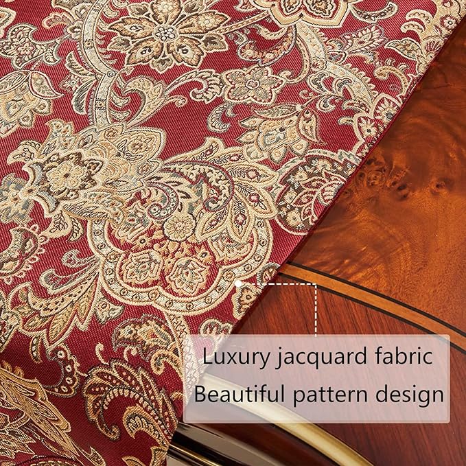 Luxury Vintage Design Table Runner 90 inches Long Embroidery Jacquard Fabric with Multi-Tassels Table Runners for Dining Room Dresser Christmas Thanksgiving Party Decorations (Red, 12X90inch)