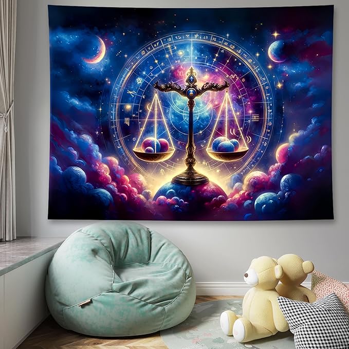 Libra Tapestry Wall Hanging Zodiac Sign Decoration Aesthetic for Bedroom Living Room Dormitory Suitable for Teen Boy and Girl Who Like Astrology 79x59 Inches