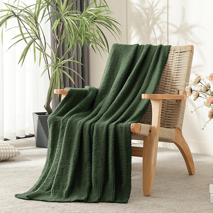 Knit Throw Blanket Super Soft Warm Blanket for Couch Lightweight Fluffy Blanket for Bed Sofa 50x60 Inches Dark Green