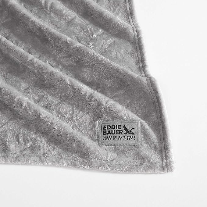 Eddie Bauer - Throw Blanket, Embossed Ultra Soft Plush Bedding, Home Decor for All Seasons, Oeko-Tex Certified (Woodblock Floral Grey, 50" x 70")