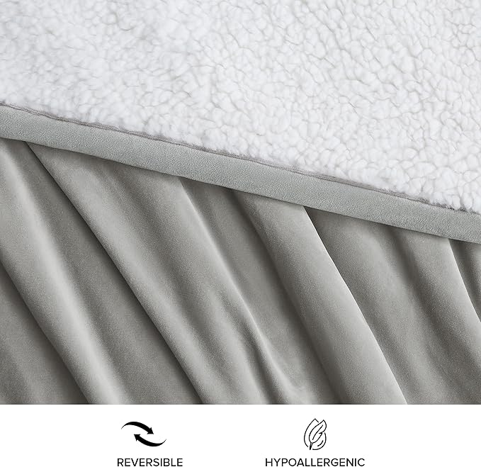 UGG Bliss Throw Blanket Plush Soft Fleece Fluffy Blankets for Bed or Couch Oversized Warm Reversible Machine Washable Medium Weight Home Decor Giftable Throw, 50-inch x 70-inch, Seal Grey