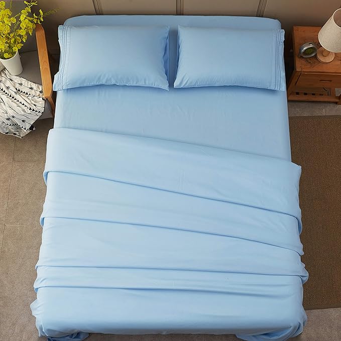 SONORO KATE Bed Sheet Set Super Soft Microfiber 1800 Thread Count Luxury Egyptian Sheets 18-Inch Deep Pocket Wrinkle and Hypoallergenic-4 Piece(Full Lake Blue)
