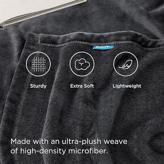 Bedsure Fleece Blankets Queen Size Dark Grey - Bed Blanket Soft Lightweight Plush Fuzzy Cozy Luxury Microfiber, 90x90 inches
