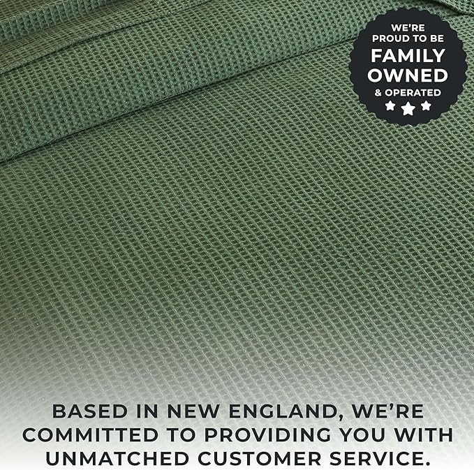 100% Cotton Blanket for Twin Size Bed - Dark Green Waffle Weave Lightweight Summer BedBlanket - 90x66in Prewashed Breathable, Woven, Layering Blanket (Twin, Forest Green)