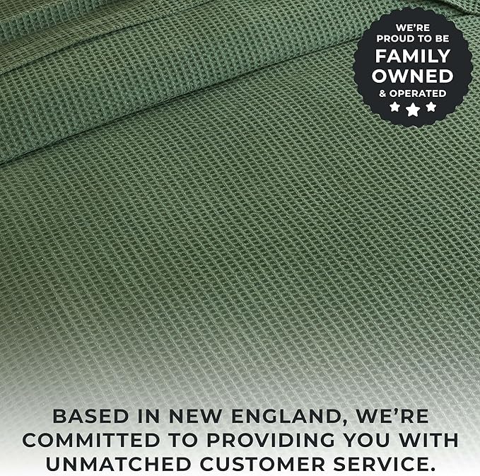 100% Cotton Blanket for Full Queen Size Bed - Dark Green Waffle Weave Lightweight Summer Bed Blanket - 90x90in Prewashed Breathable, Woven, Layering Blanket (Full/Queen, Forest Green)