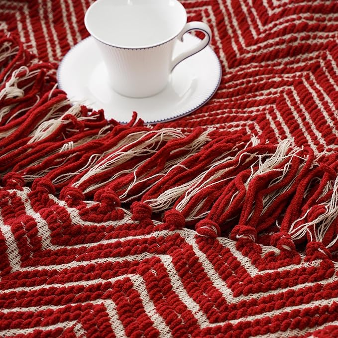 BATTILO HOME Red Throw Blanket for Couch, Decorative Knit Blanket for Bed, Super Soft Warm Christmas Throws for Fall Winter Accent Decor, 50"x60"