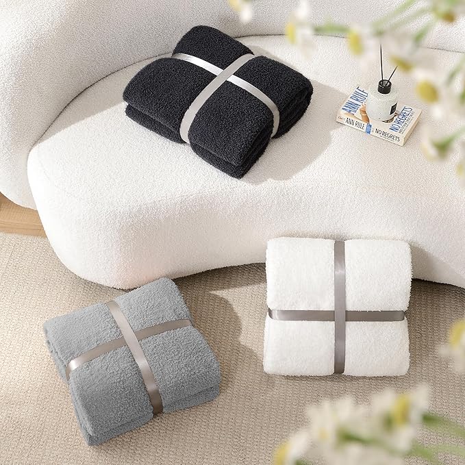 JOOJA Grey Knit Throw Blanket Knitted Boucle Blankets Decorative Soft Fuzzy Throw Bed Blanket for Women Couch 50x60 Inches Grey