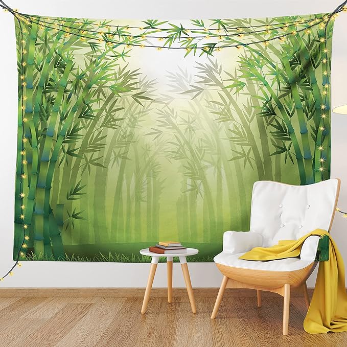 Ambesonne Forest Tapestry Twin Size, Image of Exotic Trees in Rain Forest Far Eastern Wildlife Tropical Nature Inspired, Wall Hanging Bedspread Bed Cover Wall Decor, 68" X 88", Green and White