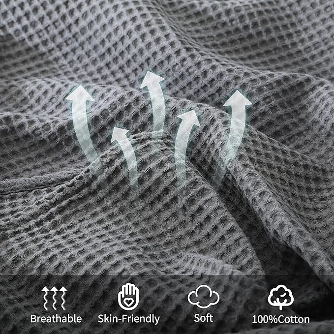 100% Cotton Waffle Blanket (Charcoal - Twin Size - 66 * 90''), Pre-Washed and Anti-Shrinkage Soft Lightweight Bed & Couch Blanket, 380 GSM Waffle Weave Throw Blanket for All Seasons