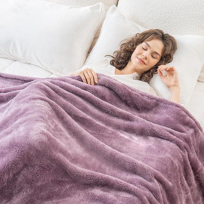 Berkshire Blanket Classic Extra-Fluffy™ Plush Blanket, Twin Size Bed Blanket, Soft Fuzzy Fluffy Long Hair Blanket for Couch Sofa Bed, Plum Smoke, 60x92 Inches