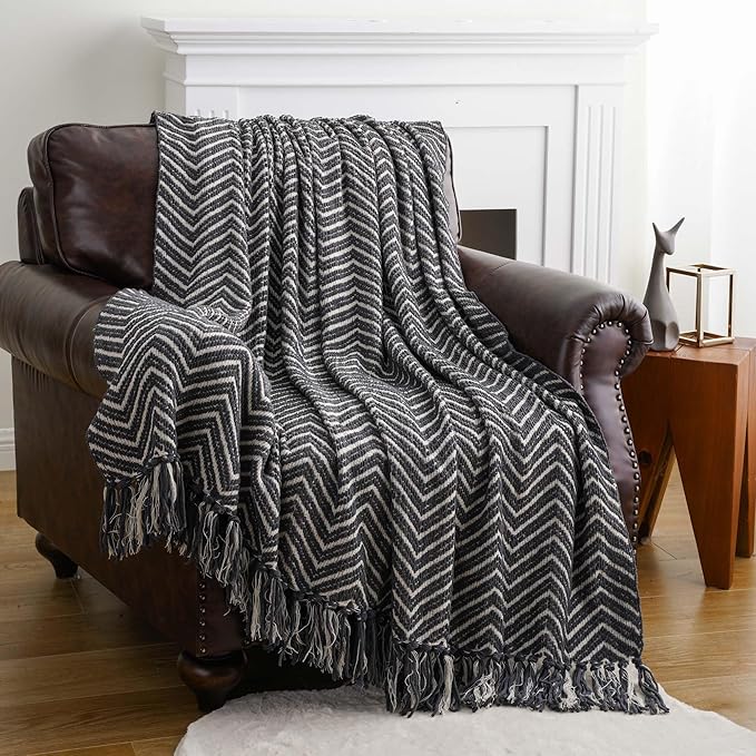 BATTILO HOME Grey Throw Blanket for Couch, Decorative Knit Grey Blanket for Bed, Super Soft Warm Grey Throws for Room Farmhouse Accent Decor, 50"x60"