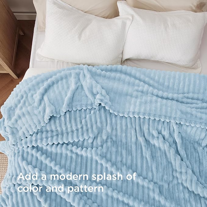 Bedsure Blue Fleece Blanket for Couch - GentleSoft Cozy Soft Blankets for Women, Cute Small Throws for Girls, Light Blue, 108x90 Inches