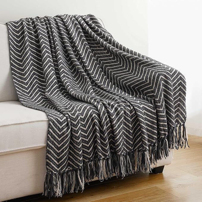 BATTILO HOME Grey Throw Blanket for Couch, Decorative Knit Grey Blanket for Bed, Super Soft Warm Grey Throws for Room Farmhouse Accent Decor, 50"x60"