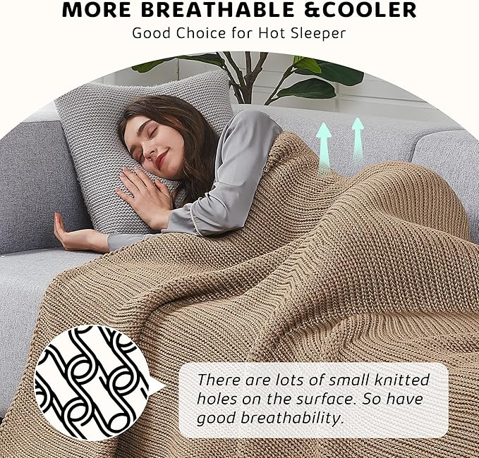 L'AGRATY Knitted Weighted Blanket - 48"x72" 12lbs Cooling Chunky Knit Heavy Blanket for Adults Braided Crochet Throw Thick Cable Yarn Knit Decorative No Beads Evenly Weighted Machine Washable