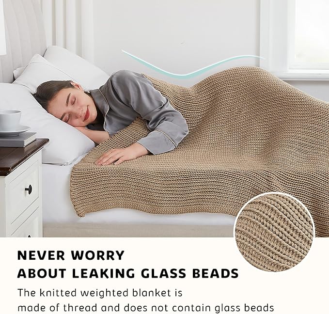 L'AGRATY Knitted Weighted Blanket - 48"x72" 12lbs Cooling Chunky Knit Heavy Blanket for Adults Braided Crochet Throw Thick Cable Yarn Knit Decorative No Beads Evenly Weighted Machine Washable