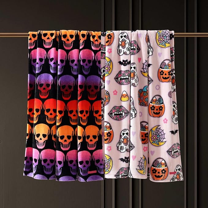 Betsey Johnson - Throw, Ultra-Soft Plush Blanket, Ideal for Couch, Bed, or Lounges (Skull Ombre Black, 50" x 70")
