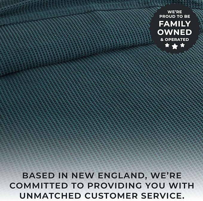 100% Cotton Twin Size Bed Blanket - Blue Waffle Weave Lightweight Summer Bedding - 90x66in Prewashed Breathable, Woven, Layering (Twin, Peacock)