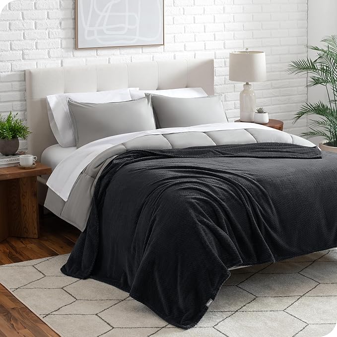 Bare Home Textured Fleece Microplush Blanket - King- Lightweight Throw for Bed, Sofa, Couch, Camping, and Travel - Ultra Soft Warm Blanket (King, Chevron Black)