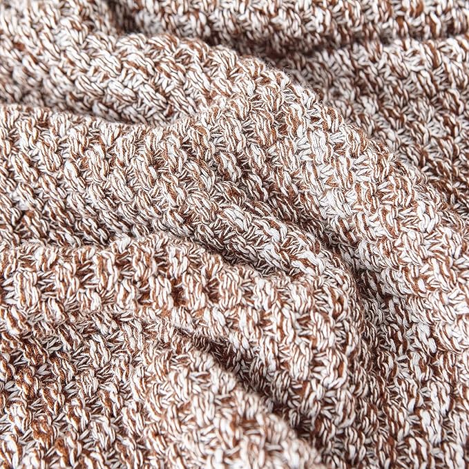 Longhui bedding Coffee Knitted Throw Blanket for Couch, Soft, Cozy Machine Washable 100% Cotton Sofa Knit Blankets, Heavy 4.0lb Weight, 60 x 80 Inches, Coffee and White Color.
