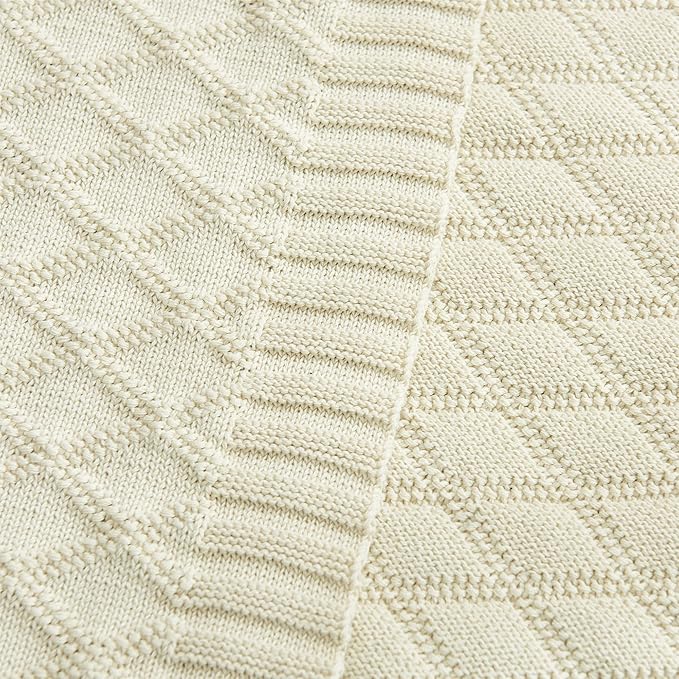 Longhui bedding Cotton Cable Knit Throw Blanket for Couch Chairs Beach Sofa, Home Beige Decorative Blanket, Cream 50 x 60 inches