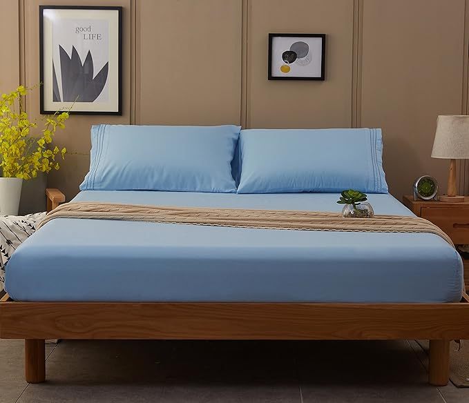 SONORO KATE Bed Sheet Set Super Soft Microfiber 1800 Thread Count Luxury Egyptian Sheets 18-Inch Deep Pocket Wrinkle and Hypoallergenic-4 Piece(Full Lake Blue)