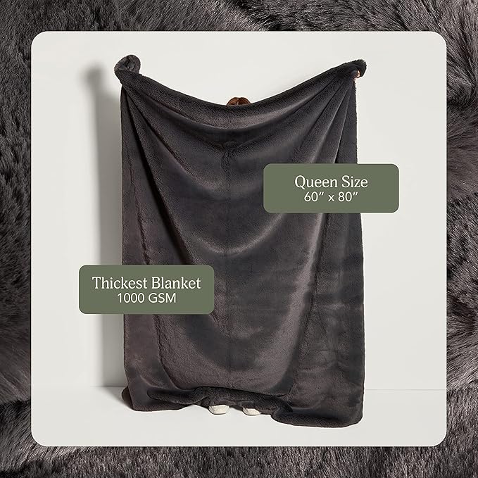 UnHide Marshmallow - Faux Fur Blanket - Heavy Weight, Extra Soft Blanket - Made from Recycled Materials - Machine Washable - Medium (60" x 80") - Charcoal Charlie