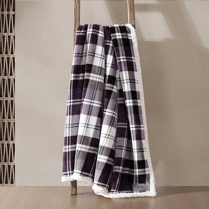 Eddie Bauer - Throw Blanket, Reversible Sherpa Fleece Bedding, Home Decor for All Seasons, Oeko-Tex Certified (Trailhead Plaid Purple, Throw)