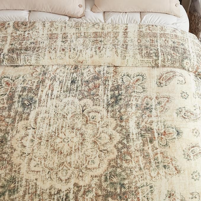 Oversized Vintage Pattern Blanket 120x120 Inches, Giant 10'x10' for Bed, Travel, and Camping, Extra Large Soft Blanket for The Whole Family and Outdoor,Beige
