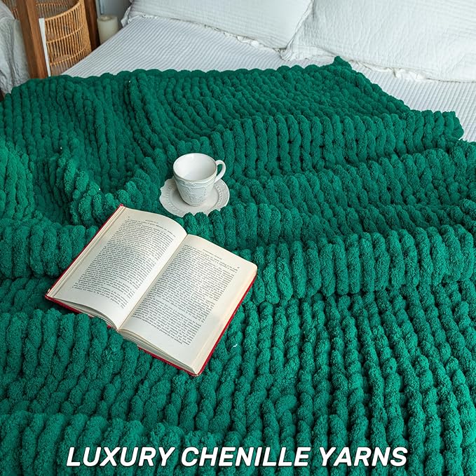 Chunky Knit Blanket - Luxury Soft Cozy Small Size(50 * 60) Throw Blanket,100% Woven Blanket Rope Knot Throw Blanket for Couch, Sofa, Home Decor, Gift - Machine Washable(Blackish Green)