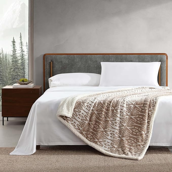 Eddie Bauer - Throw Blanket, Reversible Sherpa Fleece Bedding, Home Decor for All Seasons (San Juan Oyster, Throw)