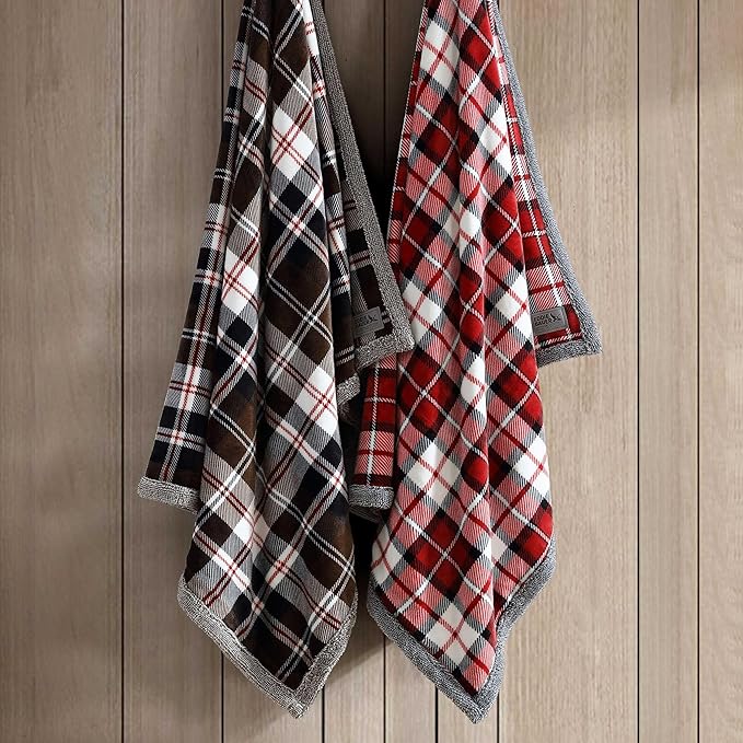 Eddie Bauer - Throw Blanket, Reversible Sherpa Plush Bedding, Plaid Home Decor, Oeko-Tex Certified (Parkwood Plaid Red, Throw)