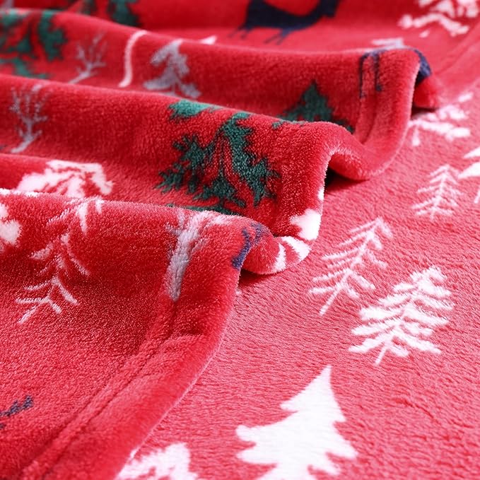 Eddie Bauer - Blanket, Super Soft Reversible Sherpa & Brushed Fleece Bedding, Throw Blankets for Couch, Ideal for Lounging (Deer Woods Red)