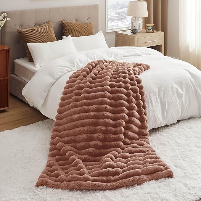 Bedsure Faux Fur Blanket - Soft & Fluffy, Fuzzy, Cozy, Plush Throw Blanket for Couch, Sofa and Bed, Thick and Warm, Christmas Decor Gifts for Women, Dark Brown, 50x70 inches