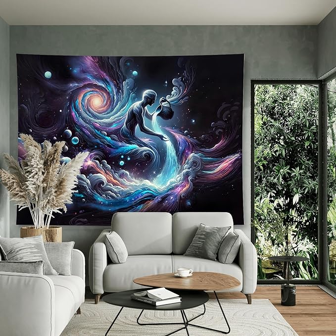 Aquarius Tapestry Wall Hanging Zodiac Sign Decoration Aesthetic for Bedroom Living Room Dormitory Suitable for Teen Boy and Girl Who Like Astrology 79x59 Inches