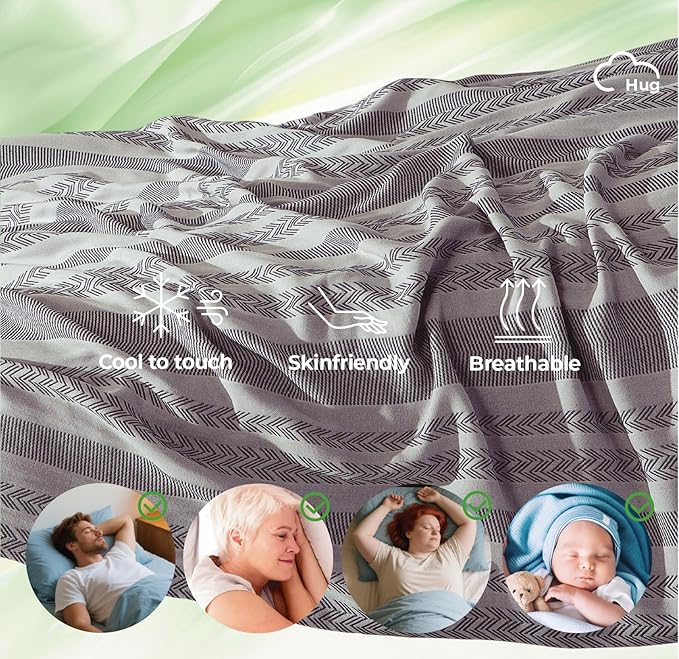 Blanktes Queen Size for Bed-50% Rayon Derived from Bamboo & 50% Cotton Breathable Blanket for Hot Sleepers,Lightweight and Soft Cooling Throws for Summer,Navy,90x90 inches