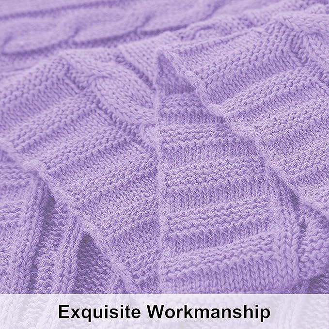 NTBAY 100% Pure Cotton Twin (60x80) Cable Knit Throw Blanket, Super Soft Warm Knitted Blanket for Bed, Sofa, Chair, Couch - Extra Cozy, Machine Washable, Comfortable Home Decor, Orchid