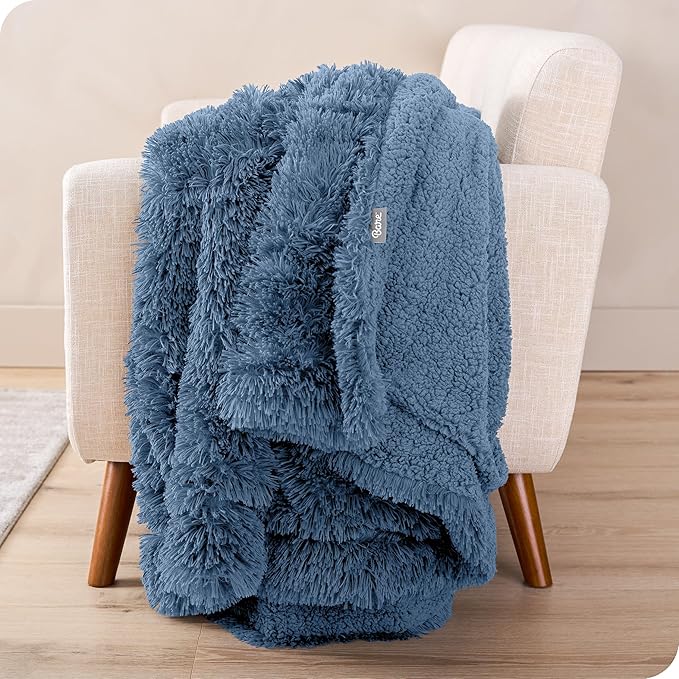 Bare Home Shaggy Faux Fur Sherpa Blanket - Super Soft, Fuzzy, Fluffy - Reversible Cozy Warm Blanket for Couch, Sofa, Chair, Bed - Luxury Home Decor (Twin/Twin XL, Coronet Blue)