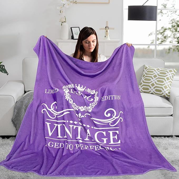 50th Birthday Gifts for Her Him, 50th Birthday Blanket for Women Men, Happy 50 Year Old 1975 Birthday Gift Throw Blanket Purple 50"X60", Gift for Turning 50 Birthday Woman Decorations