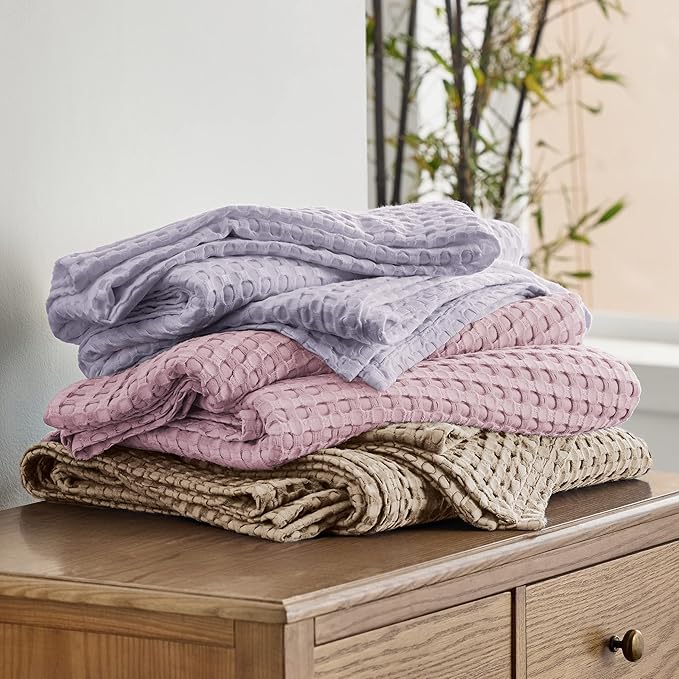 Bedsure Cooling Cotton Waffle Full Size Blanket - Lightweight Breathable Blanket of Rayon Derived from Bamboo for Hot Sleepers, Luxury Throws for Bed, Couch and Sofa, Taupe, 80x90 Inches