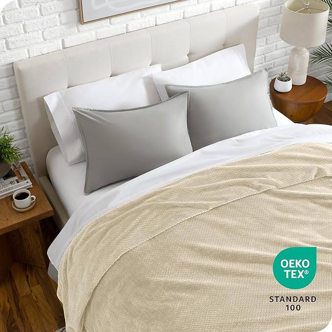 Bare Home Textured Fleece Blanket - King Size - Ultra-Soft Lightweight for Bed, Sofa, and Couch - Luxury Microplush - Cozy Warm Blanket (King, Chevron Oyster)