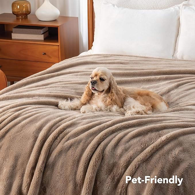 Berkshire Blanket Classic Extra-Fluffy Plush Blanket,Twin Size Bed Blanket,Soft Fuzzy Fluffy Long Hair Blanket for Couch Sofa Bed,Peanut,60x92 Inches, (E0554-TX-49U)