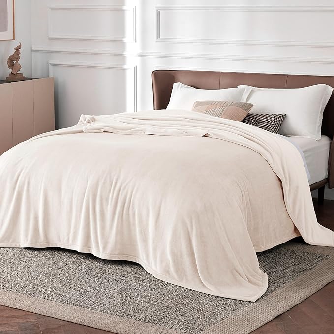 Bedsure Fleece Bed Blankets Full Size Cream - Soft Lightweight Plush Fuzzy Cozy Luxury Blanket Microfiber, 84x90 inches