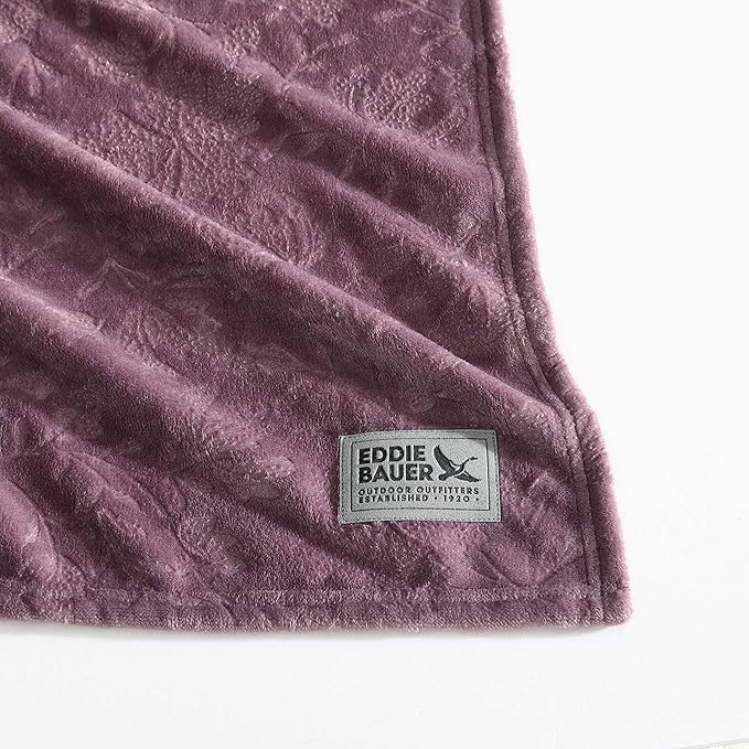 Eddie Bauer - Throw Blanket, Embossed Ultra Soft Plush Bedding, Home Decor for All Seasons, Oeko-Tex Certified (Woodblock Floral Purple, 50" x 70")