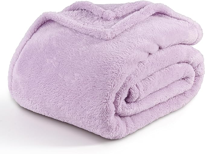 Berkshire Blanket Classic Extra-Fluffy™ Plush Blanket, Queen Size Bed Blanket, Soft Fuzzy Fluffy Long Hair Blanket for Couch Sofa Bed, Pastel Lilac Purple, 90x90 Inches