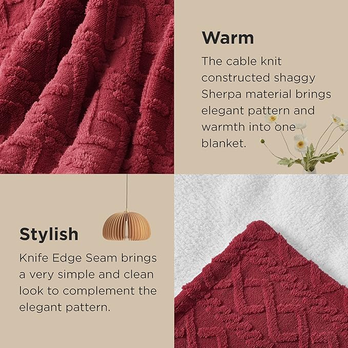 Bedsure Sherpa Fleece Blanket Twin Size for Bed - Fuzzy Soft Cozy Cable Throw for Couch, Thick Warm Blankets for Winter, Red, 60x80 Inches