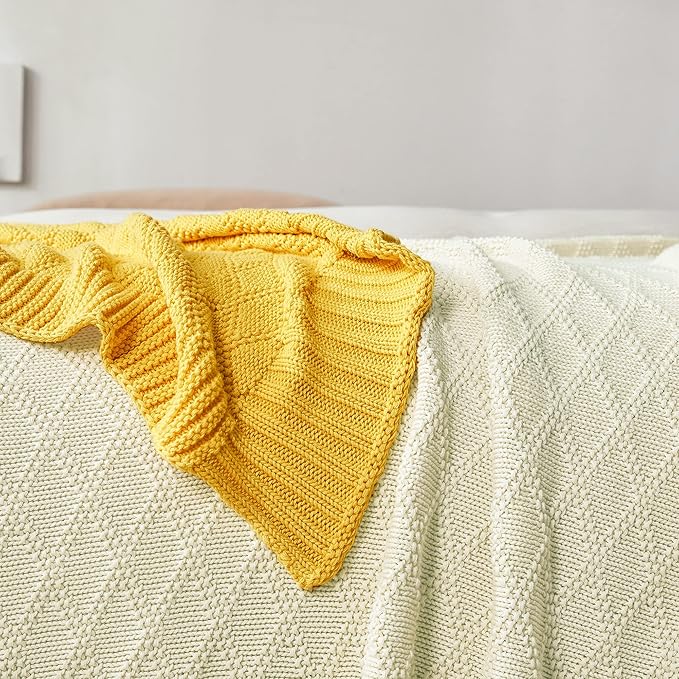 Longhui bedding Cotton Cable Knit Throw Blanket for Couch Chairs Beach Sofa, Home Beige Decorative Blanket, Cream 50 x 60 inches